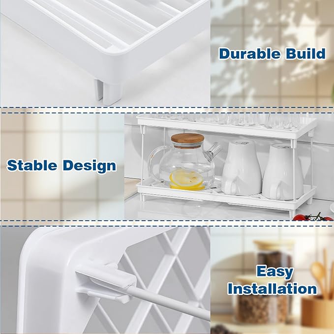 2-Pack Kitchen Cabinet Organizer Shelves – Foldable Countertop Shelf Rack for Plates, Bowls & Pantry Items – Space-Saving Storage for Kitchen, Bathroom & Office – Easy Assembly, No Drilling