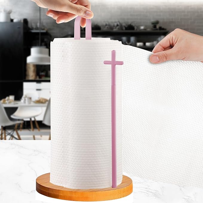 Wood Paper Towel Holder Countertop, TONLEA Kitchen Paper Towel Holder FreeStanding with Non-Slip Base for Kitchen and Bathroom Organization, Kitchen Roll Holder for Standard and Large Rolls