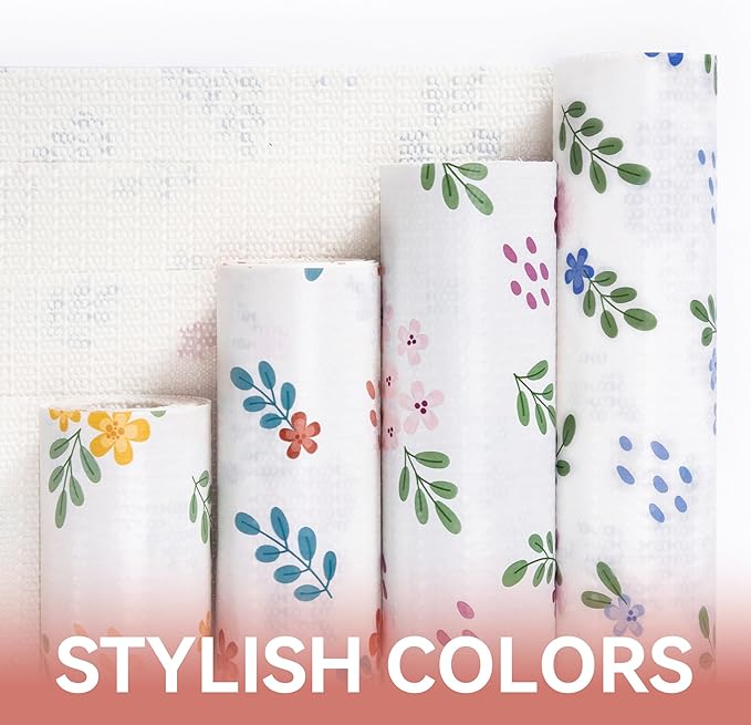 RAY STAR Shelf Liner, 18 Inch x 8 Feet Non Adhesive Purple Pink Floral Kitchen Cabinet Liner for Pantry Drawer Vanity, Strong Grip Non Slip Waterproof, Shelf Liners for Kitchen Cabinets Cupboard