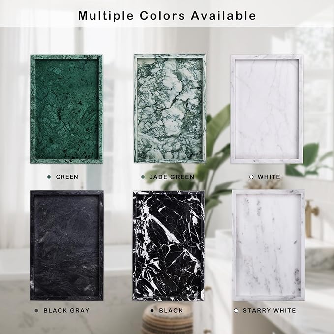 Marble Bathroom Tray for Countertop & Home Decor, Natural Decorative Marble Tray for Jewelry & Perfume Organizer, Luxury Stone Vanity Trays for Dresser, Kitchen Counter, 12" x 8", Starry White