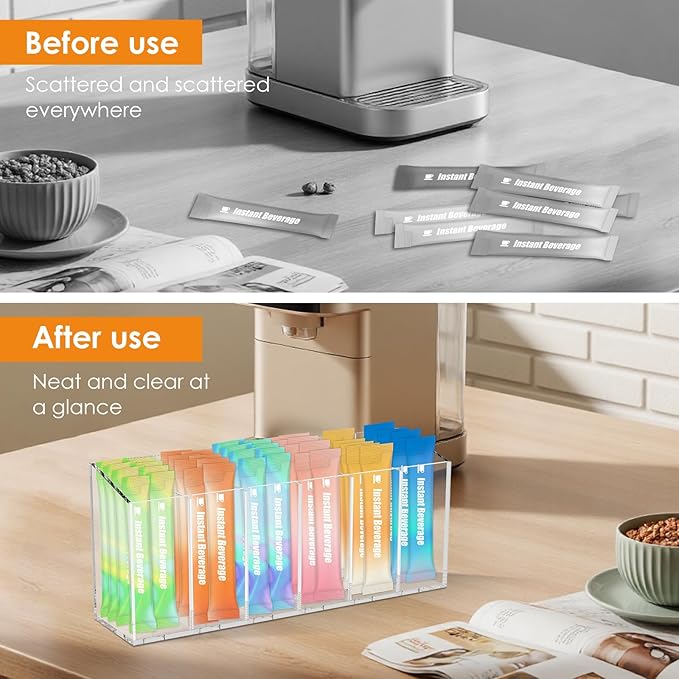 Drink Packet Organizer for Fridge, Magnetic Water Packet Organizer with Removable Divider & 6 Compartment, Drink Holder for Kitchen Pantry Cabinet Fridge