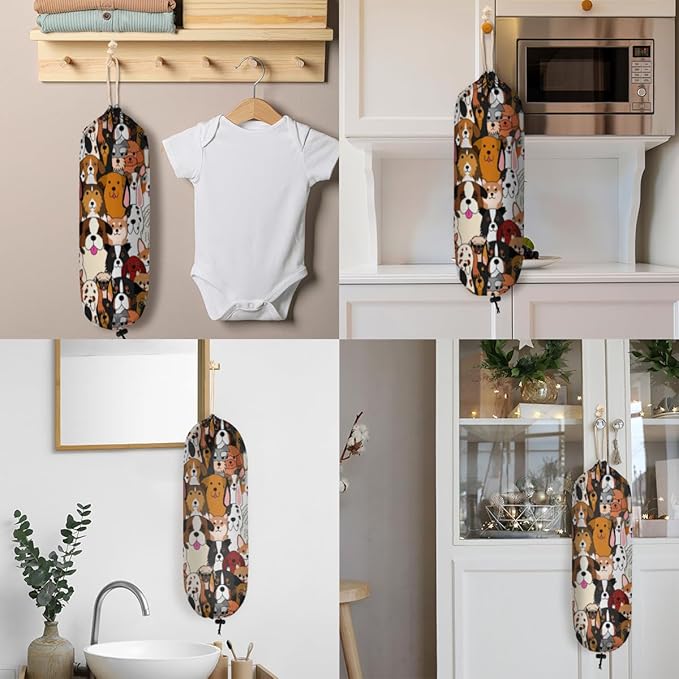Poppy Funny Animals Plastic Bag Holder, Wall Mount Grocery Bag Dispenser Organizer for Home, Kitchen Decor, Gifts