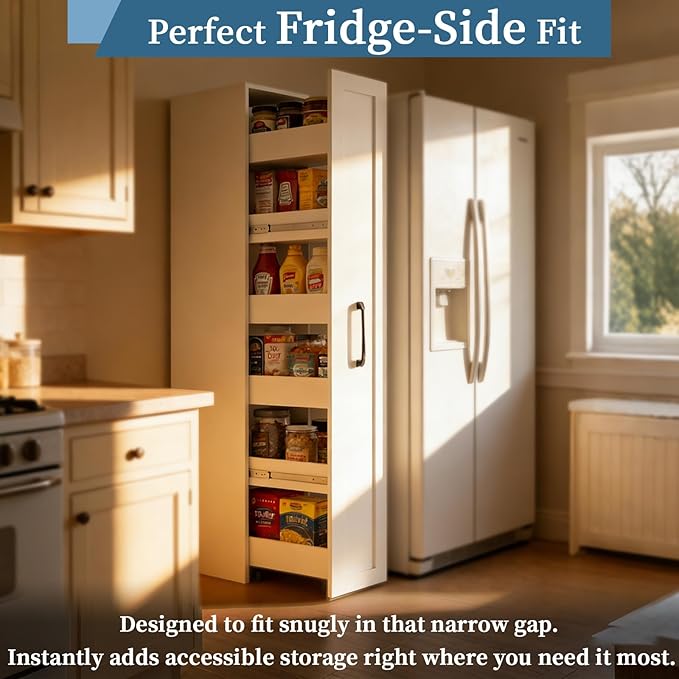 Tall Slim Rolling Storage Cart on Wheels 6-Tier Next to Fridge 11.81 inch Wide Narrow Pull-out Skinny Spice Rack Side of Refrigerator Slide-out Shelf Pantry Cabinet for Kitchen, Laundry Room White