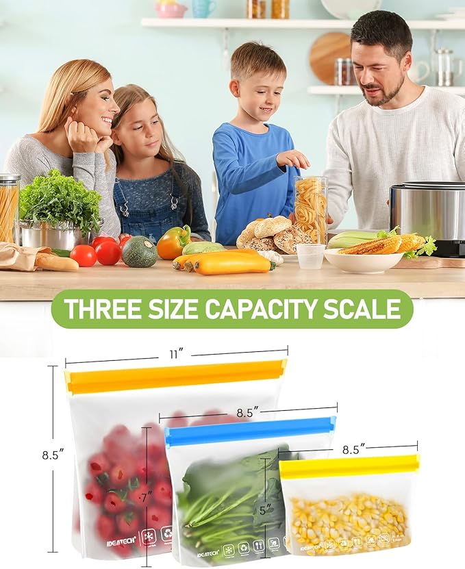 IDEATECH 10Pack Reusable Snack Bags Dishwasher Safe, BPA Free Food Storage Freezer Bags, Small Reusable Resealable Baggies for Cookies, Candy (10Snack, Grey)