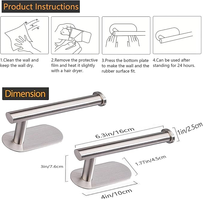 Toilet Paper Holder - Self Adhesive Toilet Paper Holder Wall Mount for Bathroom, SUS 304 Stainless Steel Command Strip Toilet Paper Roll Holder Stick On, No Drilling - Brushed Nickel(2 Pcs)