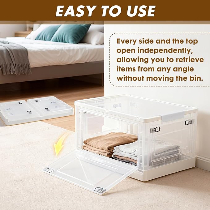 TREKATL AUTO 72 QT Clear Storage Bin with 5-Sided Open Lid, Stackable Plastic Storage Bins For Bedroom, Living Room, Office, Multifunctional Foldable Storage Box For Clothes, Office, Supplies, Snacks