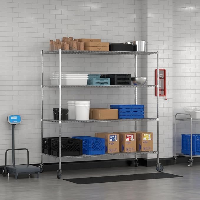 Commercial NSF Listed Chrome Mobile Wire Shelving Kit 30" x 72" x 80", with 4 Shelves Perfect for Warehouse, Walk-in Refrigerator, Freezer, Grocery Store, Restaurant, Dishroom