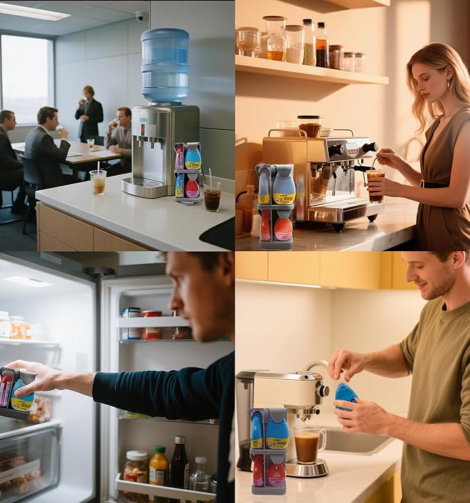 Organizer for Mio/KoolAid Liquid Water Enhancer - 2-Tier Spinning Holder for 8 Liquid Water Enhancers (Fits 3.24oz & 1.62oz), Stackable ABS Storage, Space-Saving Countertop Dispenser (Gray)