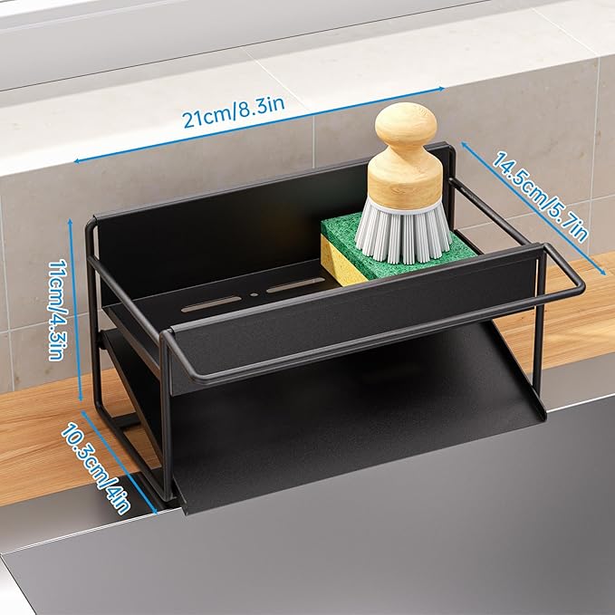 Kitchen Sink Caddy, 304 Stainless Steel Sponge Holder with Towel Bar, Rustproof Sink Organizer for Kitchen Counter & Faucet