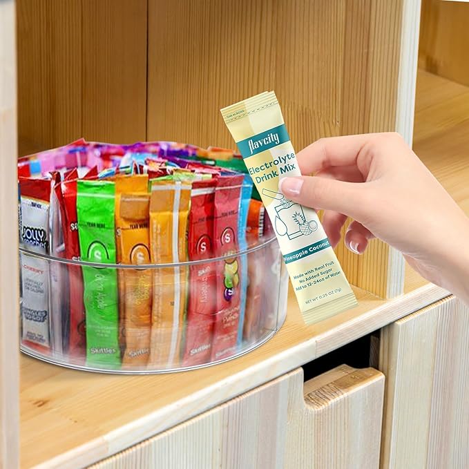 Drink Packet Organizer for Powdered Drink Mix,Powder Packet,Water Packet,Water Flavor Packet,Lazy Susan Organizer for Drink Mix Rotating Holder for Drink Mix Necessities