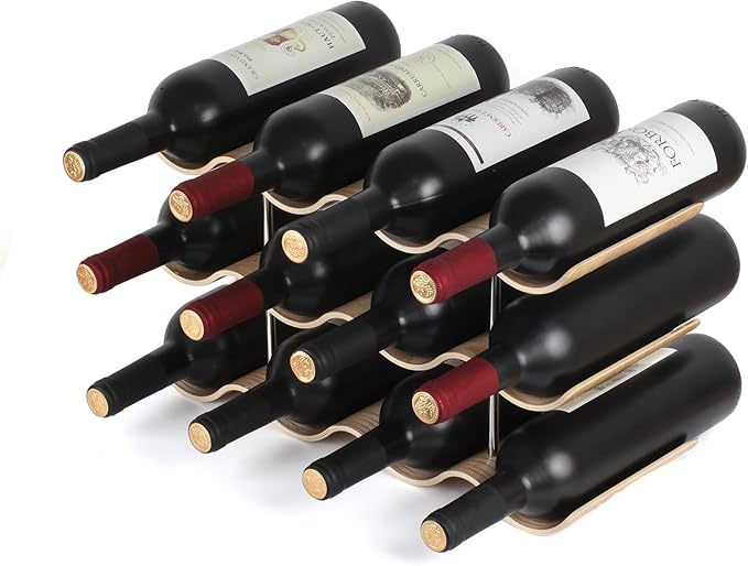 12 Bottles Wine Racks Countertop for Shelf, 3-Tier Wooden Wine Bottle Holder Stand, freestanding Wine Storage for Inside Cabinet Organizer for Home Décor, Bar and Pantry