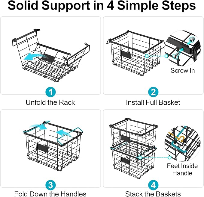 iSPECLE Freezer Organizer Bins - for 3.5 Cu.Ft Deep Freezer, 3 Pack Stackable Chest Freezer Organizer Bins with Label Plates & Folding Handles, Heavy Duty Metal Storage, Assembly Required, Black