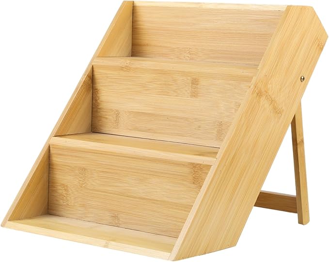 Homaisson 3 Tier Bamboo Spice Rack Organizer, Kitchen Countertop Spice Jar Organizer Tiered Spice Shelf Rack for Seasoning Can, 9.8 x 9.8 x 9.8 In