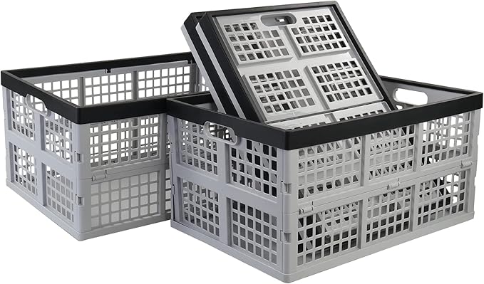 Readsky 42 Liter, 4 Pack Collapsible Plastic Storage Crates, Folding Crate Storage