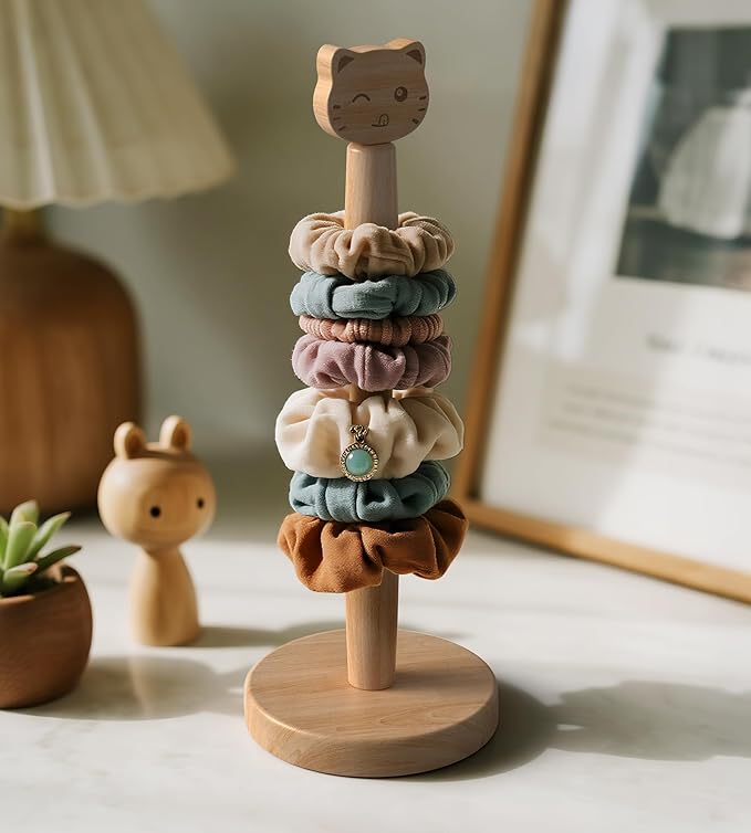 KitchLife Cute Wooden Paper Towel Holder Countertop - Solid Freestanding Paper Towel Dispenser Stand Organizer with Anti-Skid Base (Cat)