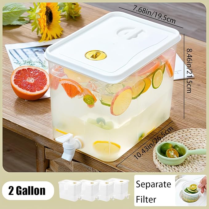 Beverage Drink Dispenser for Fridge, Plastic Beverage Dispenser with Spigot,Juice Container Sealed with Filter Screen,Cold Hot Drink Jug for Christmas Party Supplies (4PCS 2 Gallon)
