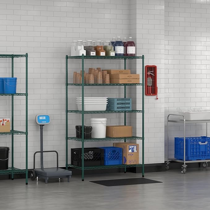 Commercial NSF Listed Green Epoxy Stationary Wire Shelving Kit 24" x 42" x 74", with 5 Shelves Perfect for Warehouse, Walk-in Refrigerator, Freezer, Grocery Store, Restaurant, Dishroom