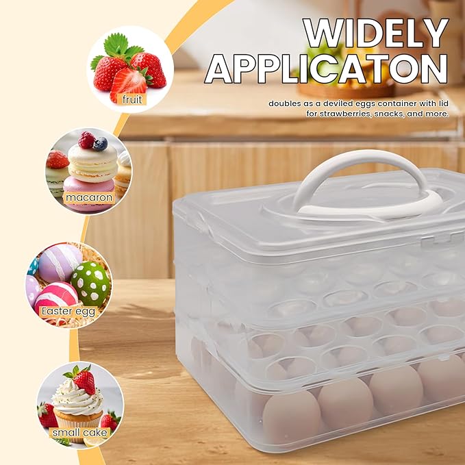 3 Layer Egg Trays with Handle,Deviled Egg Containers with Lid,Easter Egg Containers for 72Holes,Fridge,Portable Tray Platter Party Easter Thanksgiving Picnics