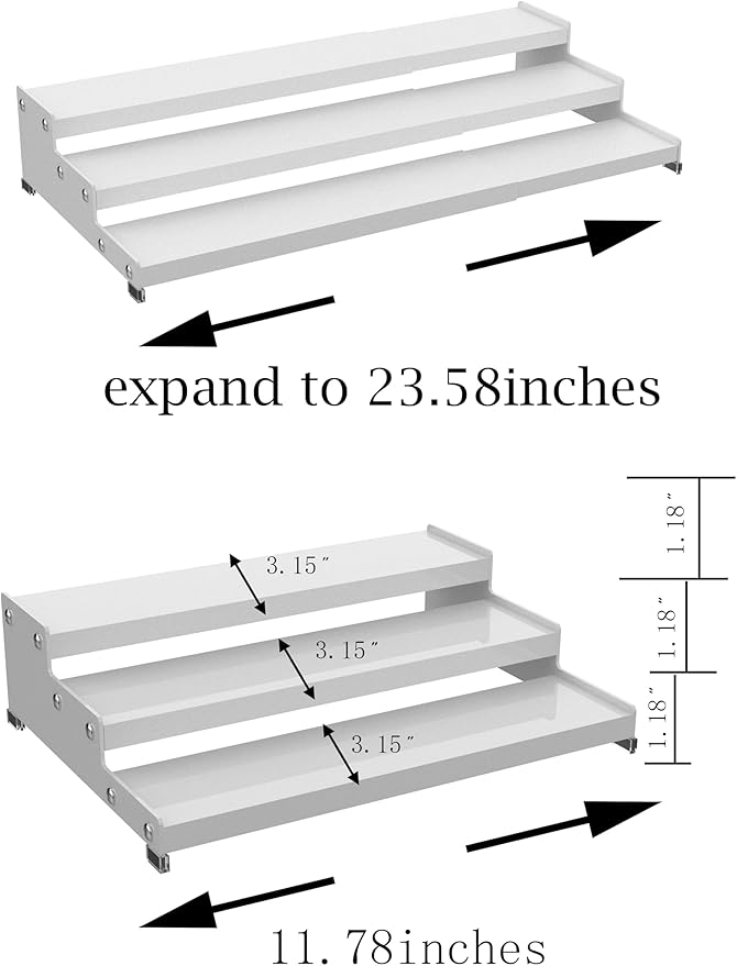 Expandable Carbon Steel Spice Rack Organizer for Pantry, Adjustable 3-Tier Ladder Shelf,Holds Up to 24 Cans,Kitchen Countertop Organizer, Rustproof Storage Rack for Spices, Cans, Sauces & Dry Goods