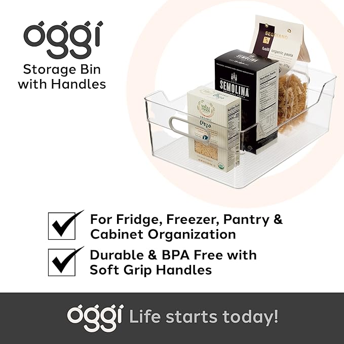 Oggi Cabinet/Drawer High Wall Storage Bin - 14" x 10", Clear/Gray, Ideal for Kitchen Organization, Pantry Storage, Fridge Organizing - Set of 6