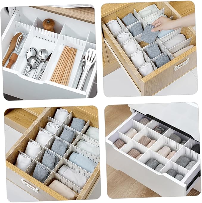 12pcs Adjustable Plastic Drawer Dividers Sub Organizers for Socks Underwear Makeup Kitchen Storage Versatile Storage