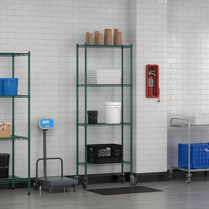 Commercial NSF Listed Green Epoxy Mobile Wire Shelving Kit 12" x 30" x 80", with 4 Shelves Perfect for Warehouse, Walk-in Refrigerator, Freezer, Grocery Store, Restaurant, Dishroom