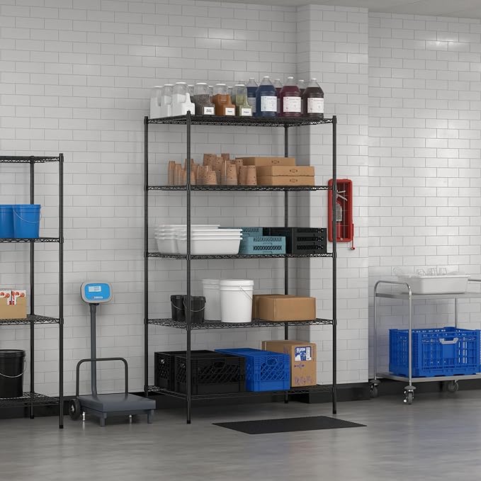 Commercial NSF Listed Black Epoxy Stationary Wire Shelving Kit 30" x 48" x 86", with 5 Shelves Perfect for Warehouse, Walk-in Refrigerator, Freezer, Grocery Store, Restaurant, Dishroom