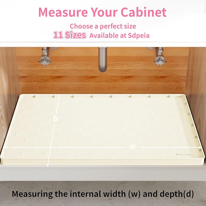 Sdpeia Under Sink Mat 34"×22" Waterproof Silicone Cabinet Liner & Sink Protector for Kitchen & Bathroom, Multi-Purpose Organizers Tray for Pets, Laundry, Cat Litter Mat