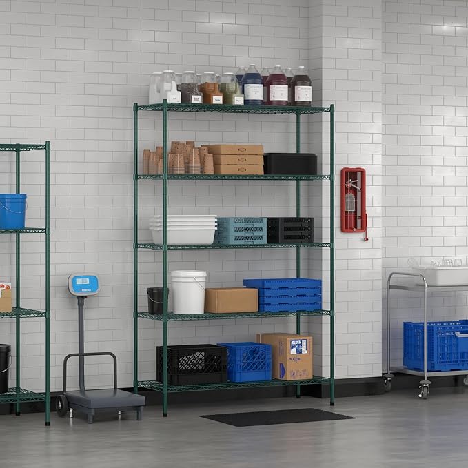 Commercial NSF Listed Green Epoxy Stationary Wire Shelving Kit 21" x 54" x 86", with 5 Shelves Perfect for Warehouse, Walk-in Refrigerator, Freezer, Grocery Store, Restaurant, Dishroom