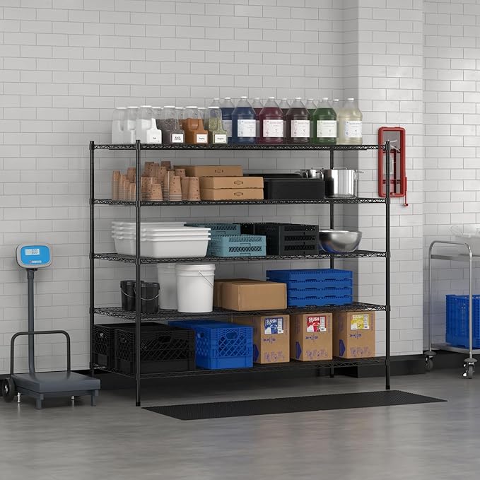 Commercial NSF Listed Black Epoxy Stationary Wire Shelving Kit 30" x 72" x 64", with 5 Shelves Perfect for Warehouse, Walk-in Refrigerator, Freezer, Grocery Store, Restaurant, Dishroom