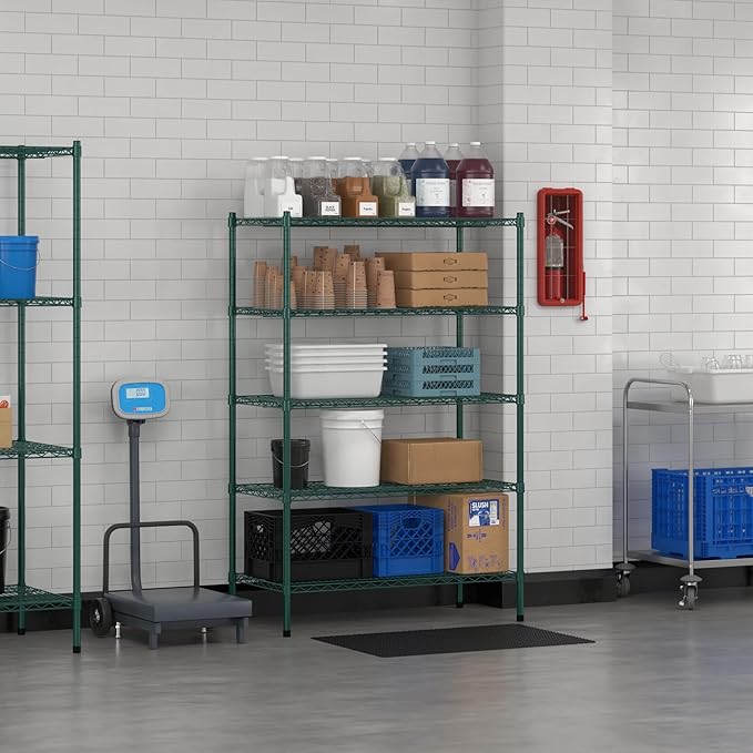 Commercial NSF Listed Green Epoxy Stationary Wire Shelving Kit 21" x 42" x 64", with 5 Shelves Perfect for Warehouse, Walk-in Refrigerator, Freezer, Grocery Store, Restaurant, Dishroom