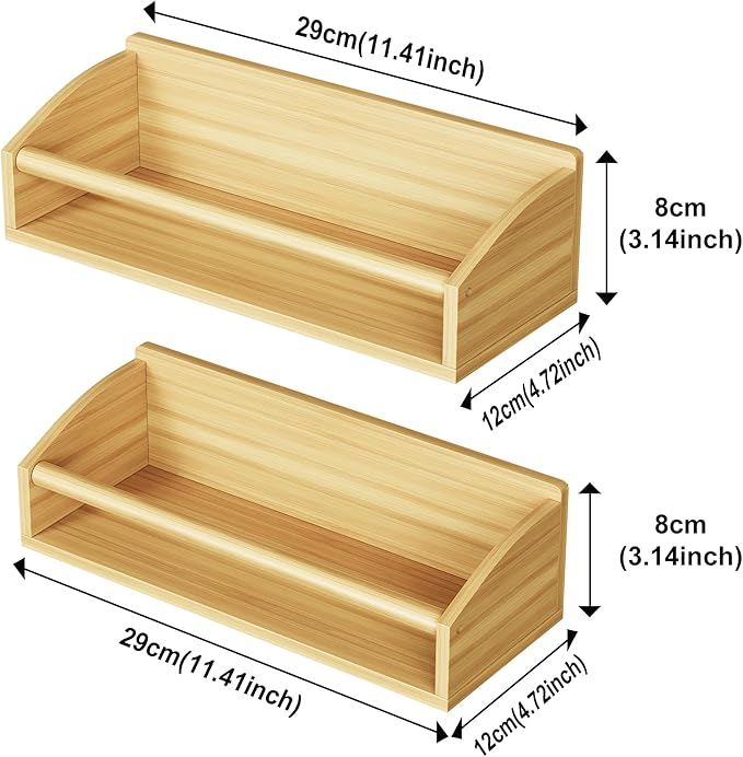 Mystozer 2 Pack Magnetic Spick Rack for Refrigerator, Fridge Organizer Shelf, Bamboo Wood