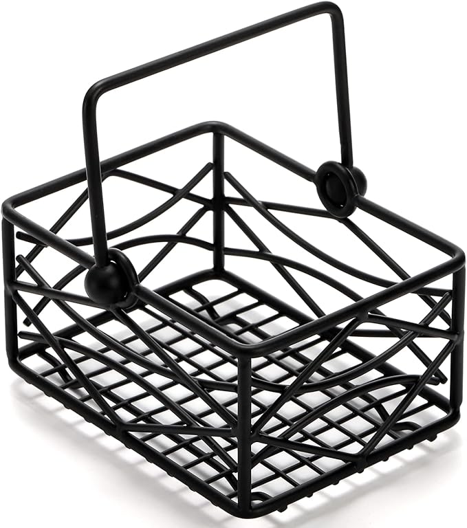 Yarlung 2 Pack Sugar Packet Basket Metal Wire Tea Bag Holder with Removable Stylish Handle, 4.7x3.5x2.5 Inches Coffee Bar Packet Coffee Pod Holder for Coffee Table, Office, Elegant Black