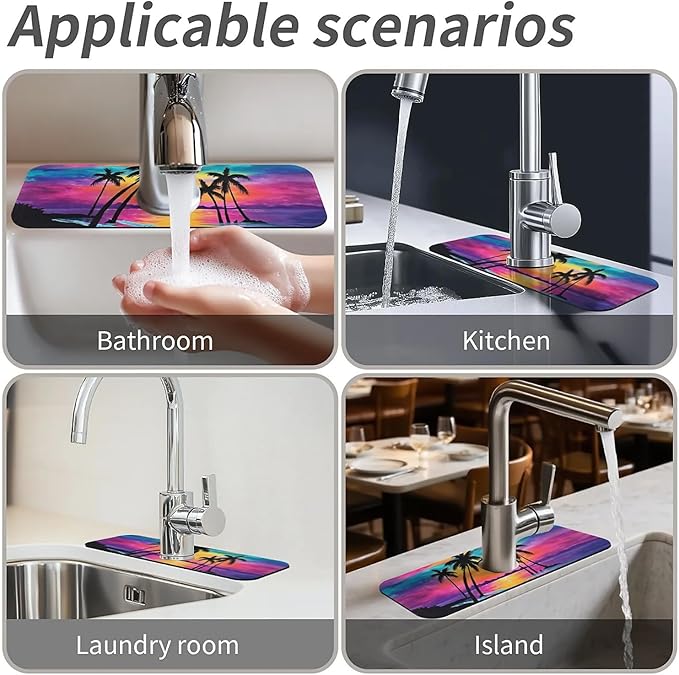 Kitchen Sink Splash Guard,Magnificent sunset Faucet Mat Sink Gadgets-Super Absorbent Fast Drying Mat Drip Catcher for Kitchen, Bathroom,Sink Mat, Dish Drying Mat, Bathroom(15" X 5.5" )