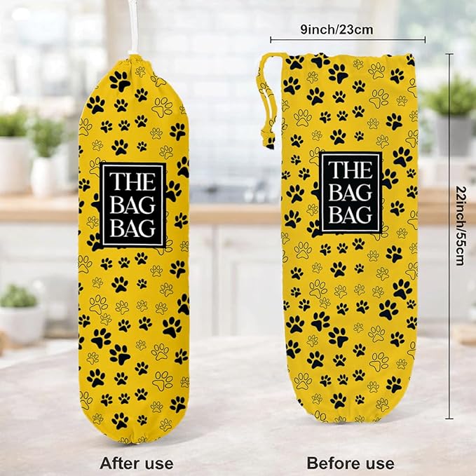 The Bag Bag Grocery Bags Holder, Pet Paw Print Plastic Bags Holder, Reusable Hanging Trash Sack Dispenser, Plastic Sack Storage Container Dispenser, Kitchen Gift For Women Family Friends