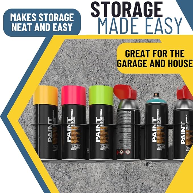 Koova 6 Aerosol Spray Can Holder | Easy Install Wall Mount | Heavy-Duty Powder Coated Steel Storage Rack for Garage & Home | Craft Workspace Paint Bottle Organizer | Hardware Included | USA Made