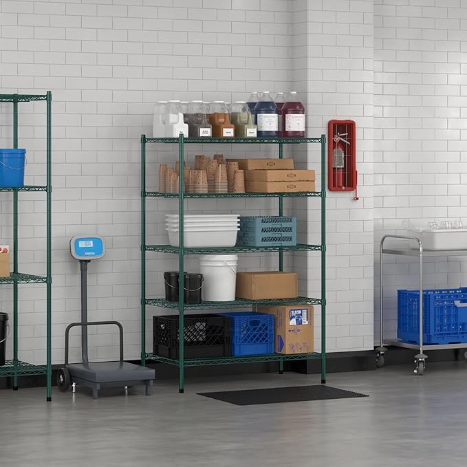 Commercial NSF Listed Green Epoxy Stationary Wire Shelving Kit 24" x 42" x 64", with 5 Shelves Perfect for Warehouse, Walk-in Refrigerator, Freezer, Grocery Store, Restaurant, Dishroom
