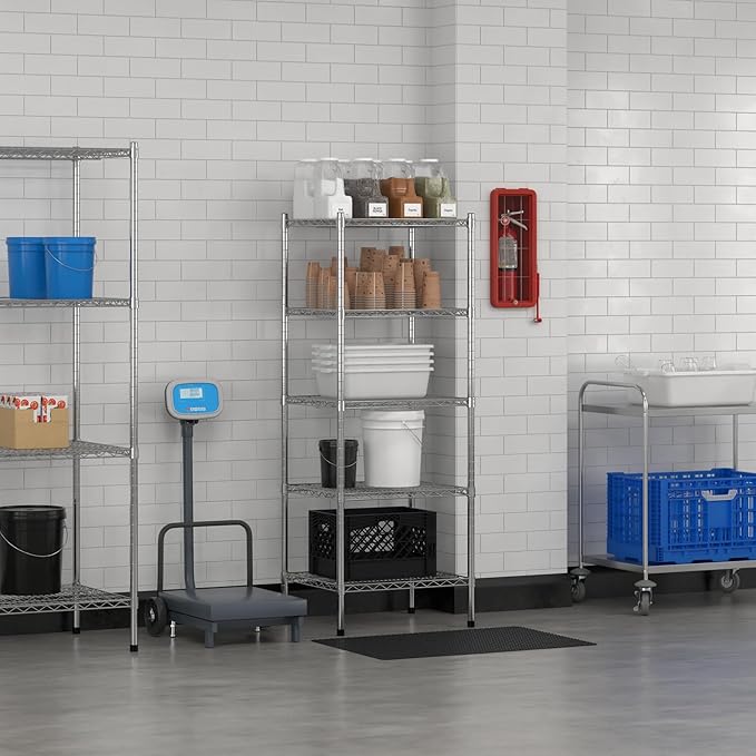Commercial NSF Listed Chrome Stationary Wire Shelving Kit 21" x 24" x 64", with 5 Shelves Perfect for Warehouse, Walk-in Refrigerator, Freezer, Grocery Store, Restaurant, Dishroom