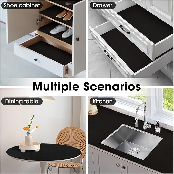 ALIUNI Drawer and Shelf Liner, Non-Slip Kitchen Cabinet Liners Non-Adhesive Thick Strong Grip Waterproof Washable Mats Protect Dresser Shelves Cupboard Bathroom Cabinets, Black, 18 in X 30 FT