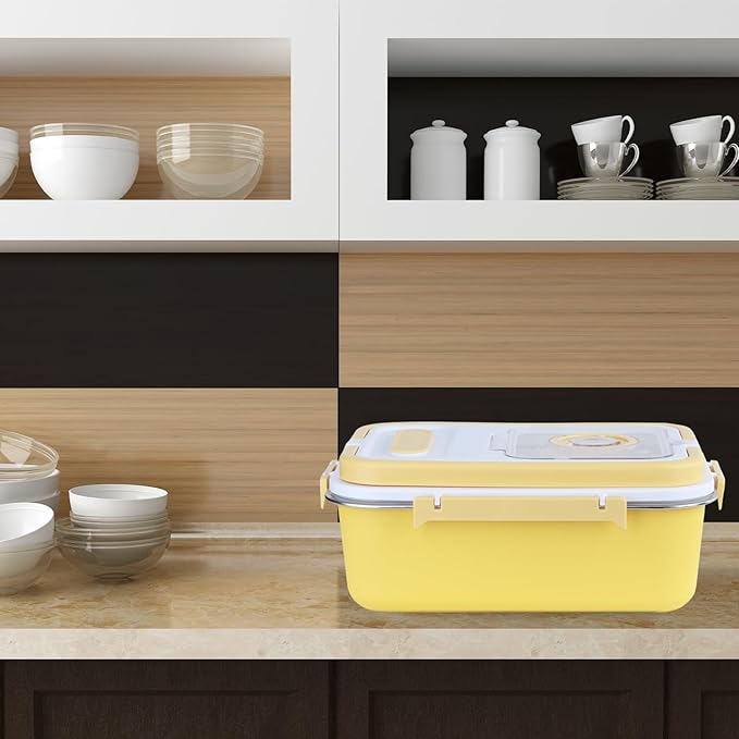 Airtight Stainless Steel Food Storage Container 15lb - Kitchen & Pantry Canister for Rice, Flour, Sugar, Baking Supplies with Measuring Cup & Spoon (Yellow)