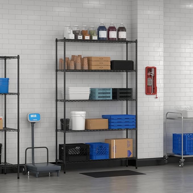 Commercial NSF Listed Black Epoxy Stationary Wire Shelving Kit 14" x 54" x 86", with 5 Shelves Perfect for Warehouse, Walk-in Refrigerator, Freezer, Grocery Store, Restaurant, Dishroom