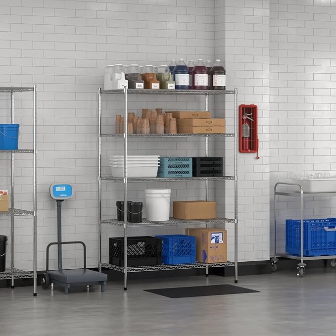 Commercial NSF Listed Chrome Stationary Wire Shelving Kit 24" x 48" x 74", with 5 Shelves Perfect for Warehouse, Walk-in Refrigerator, Freezer, Grocery Store, Restaurant, Dishroom