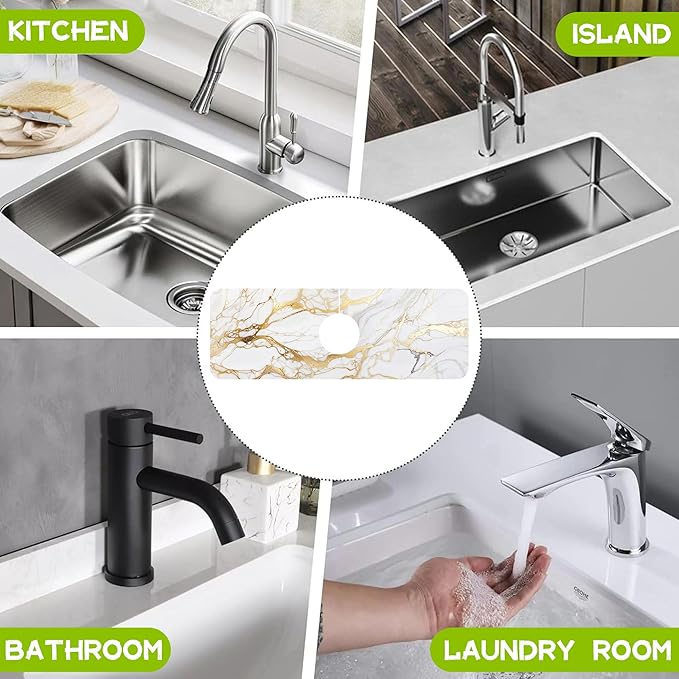Gray Gold Marble Kitchen Sink Splash Guard Faucet Mat Super Absorbent Fast Drying Mat Guard Behind Faucet Drip Catcher for Kitchen Bathroom, 15.5"X5.5"