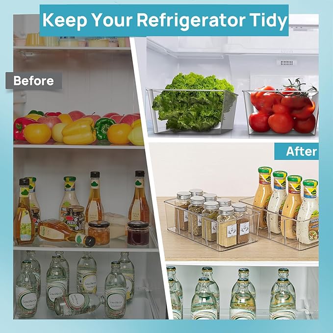 Set of 8 Pantry Organizers,2 Kinds Size Clear Plastic Organizer Bins for Kitchen,Fridge,Drawer Organization and Storage,3 compartment Snack Containers for Spice Packets,Tea bag