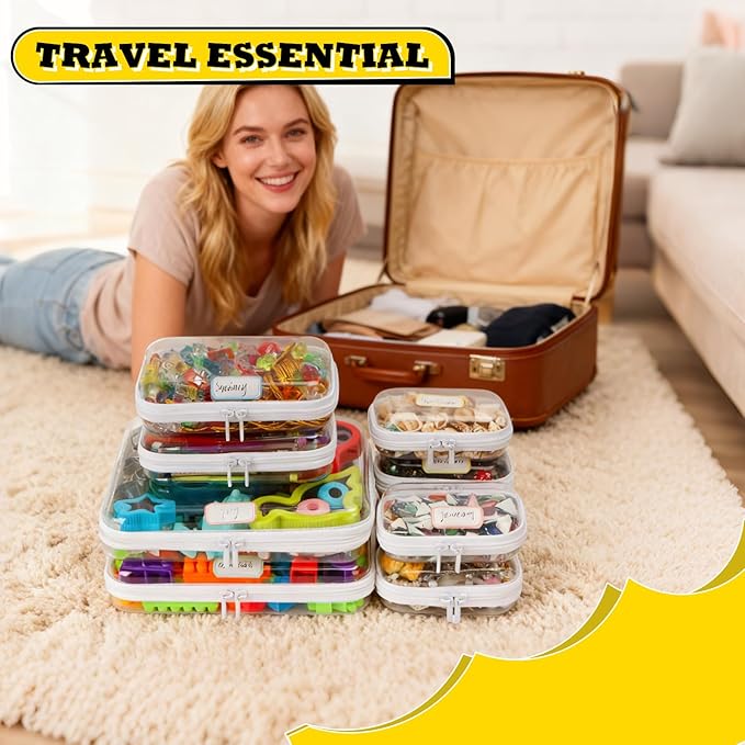 9 Pack Clear Hard Shell Zipper Case,Waterproof Toiletry Cosmetic Bag,Toy Organizers and Storage Box,Diaper Bag Organizer,Pencil Case,Clear Plastic Zipper Pouches for Office Home Storage(2L,2S,5Mini)