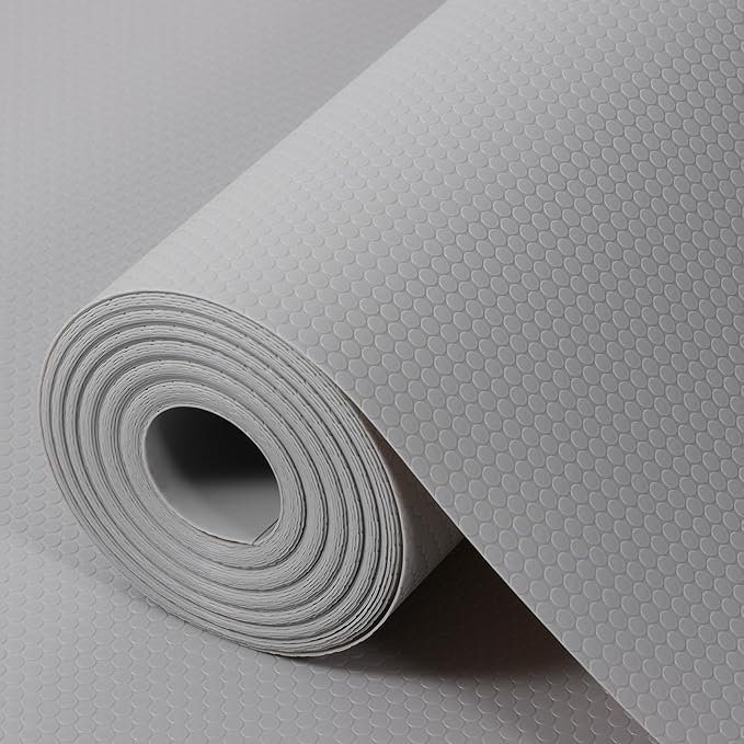 Light Gray Shelf Liners for Kitchen Cabinets Non Adhesive Drawer Liner for Bathroom Waterproof Refrigerator Liners for Shelves Fridge Plastic Mats Cabinet Cupboard Liner 17.5 x 236.2 Inches x 2 Rolls
