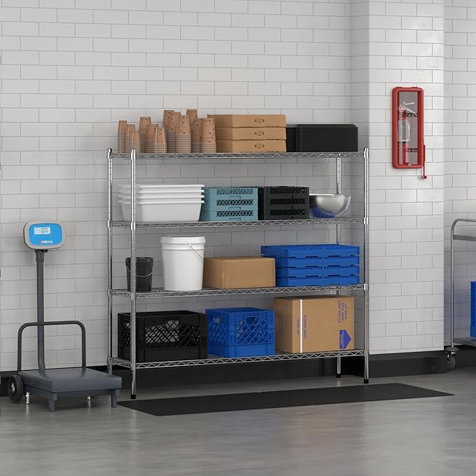 Commercial NSF Listed Chrome Stationary Wire Shelving Kit 14" x 60" x 54", with 4 Shelves Perfect for Warehouse, Walk-in Refrigerator, Freezer, Grocery Store, Restaurant, Dishroom