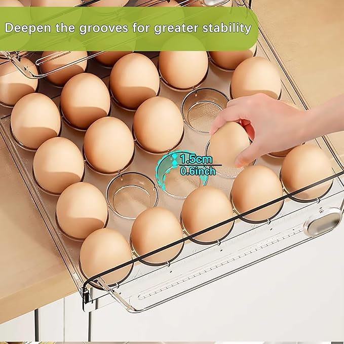 Egg Organizer for Refrigerator, Clear 24 Egg Holder for Fridge with Drawers,Stackable Egg Storage Dispenser for Refrigerator with Time Scale,High Capacity Container Fresh