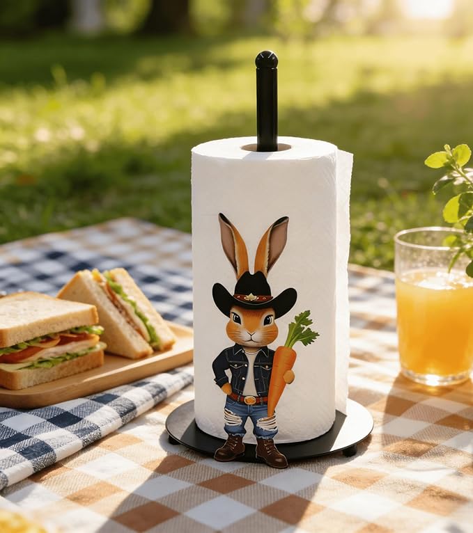 Bunny Paper Towel Holder Countertop, Freestanding Paper Roll Holder,Easy One-Hand Tear Kitchen Paper Towel Stand with Weighted Base,Cute Animal Home Decor for Kitchen and Bathroom Countertop(1 Pack)