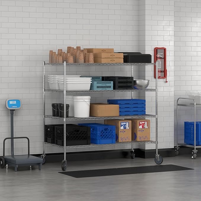 Commercial NSF Listed Chrome Mobile Wire Shelving Kit 30" x 60" x 60", with 4 Shelves Perfect for Warehouse, Walk-in Refrigerator, Freezer, Grocery Store, Restaurant, Dishroom